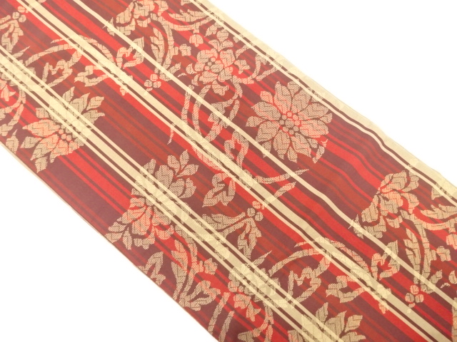 縞に花唐草模様織り出し　名古屋帯